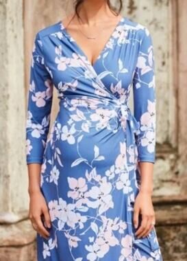 A Pea in the Pod Purple Floral Wrap Dress Size S